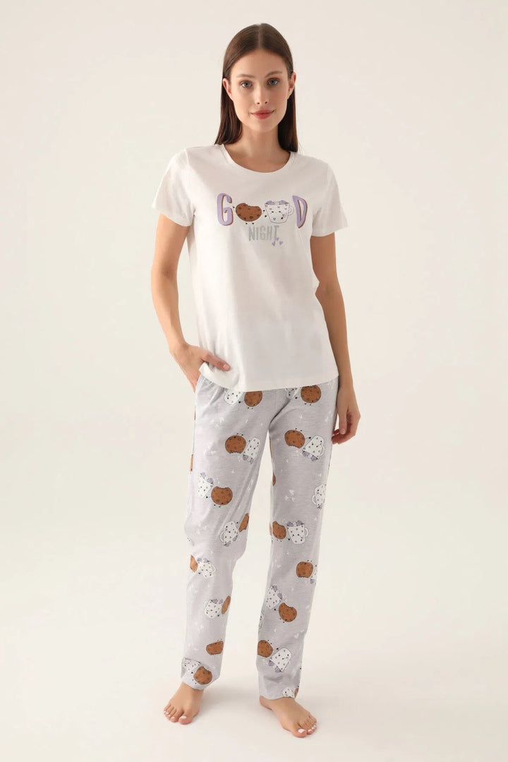 MXM Women Arnetta Women's Cream Short Sleeve Pajama Set - Detroit