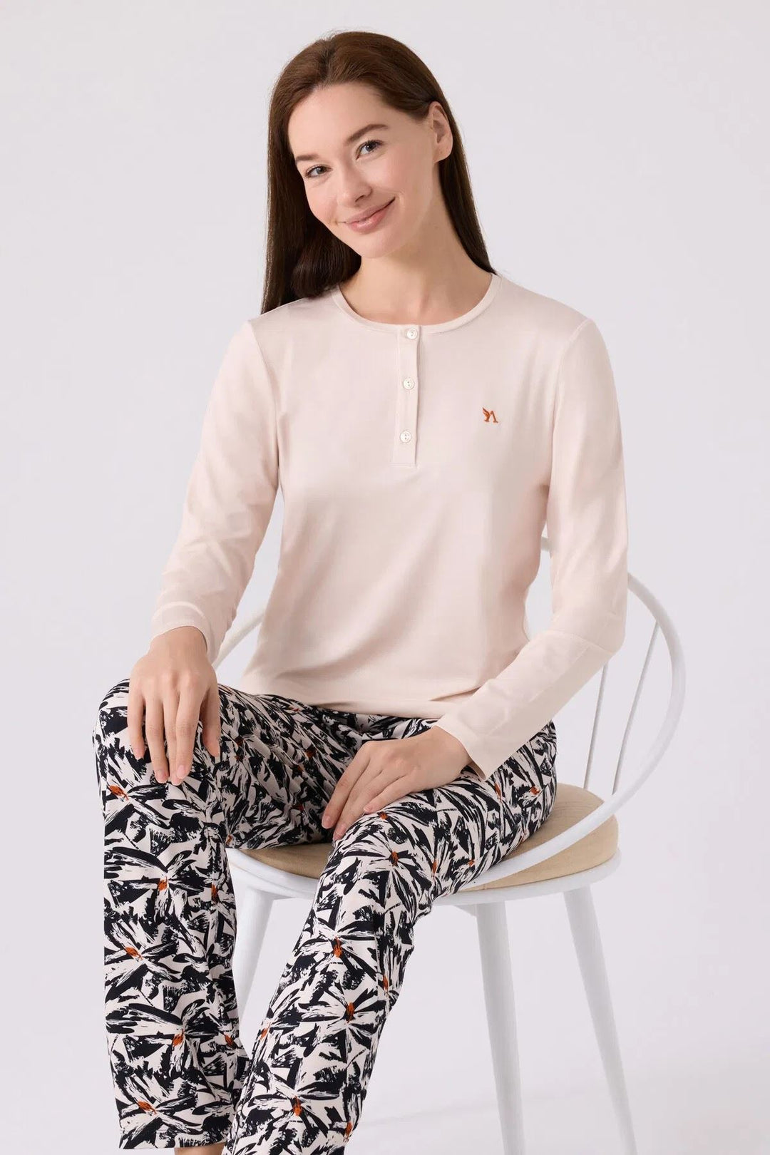 MXM Women Arnetta Women's Stone Long Sleeve Pajama Set - Ilmenau