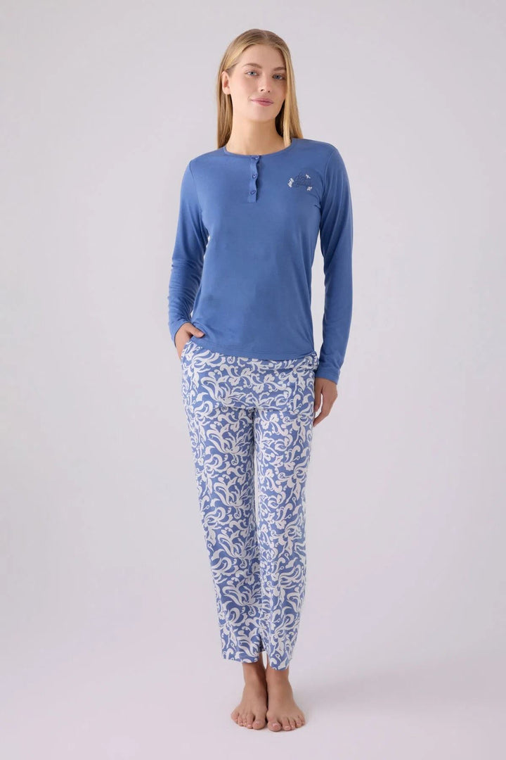 MXM Women Arnetta Women's Blue Long Sleeve Pajama Set - Schagen