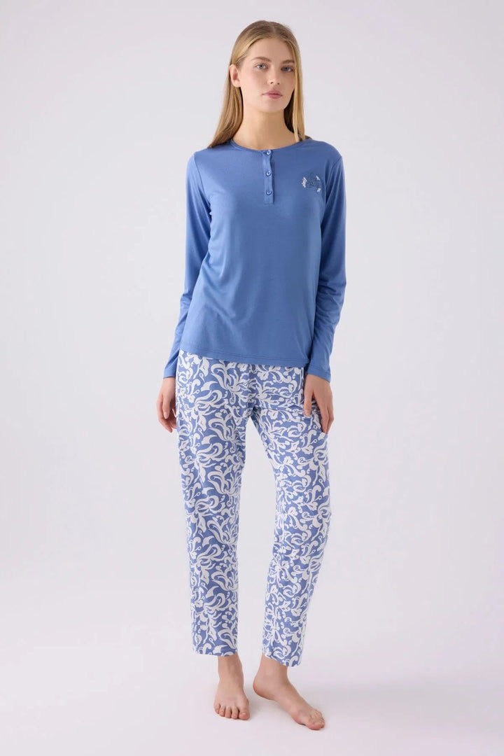 MXM Women Arnetta Women's Blue Long Sleeve Pajama Set - Schagen