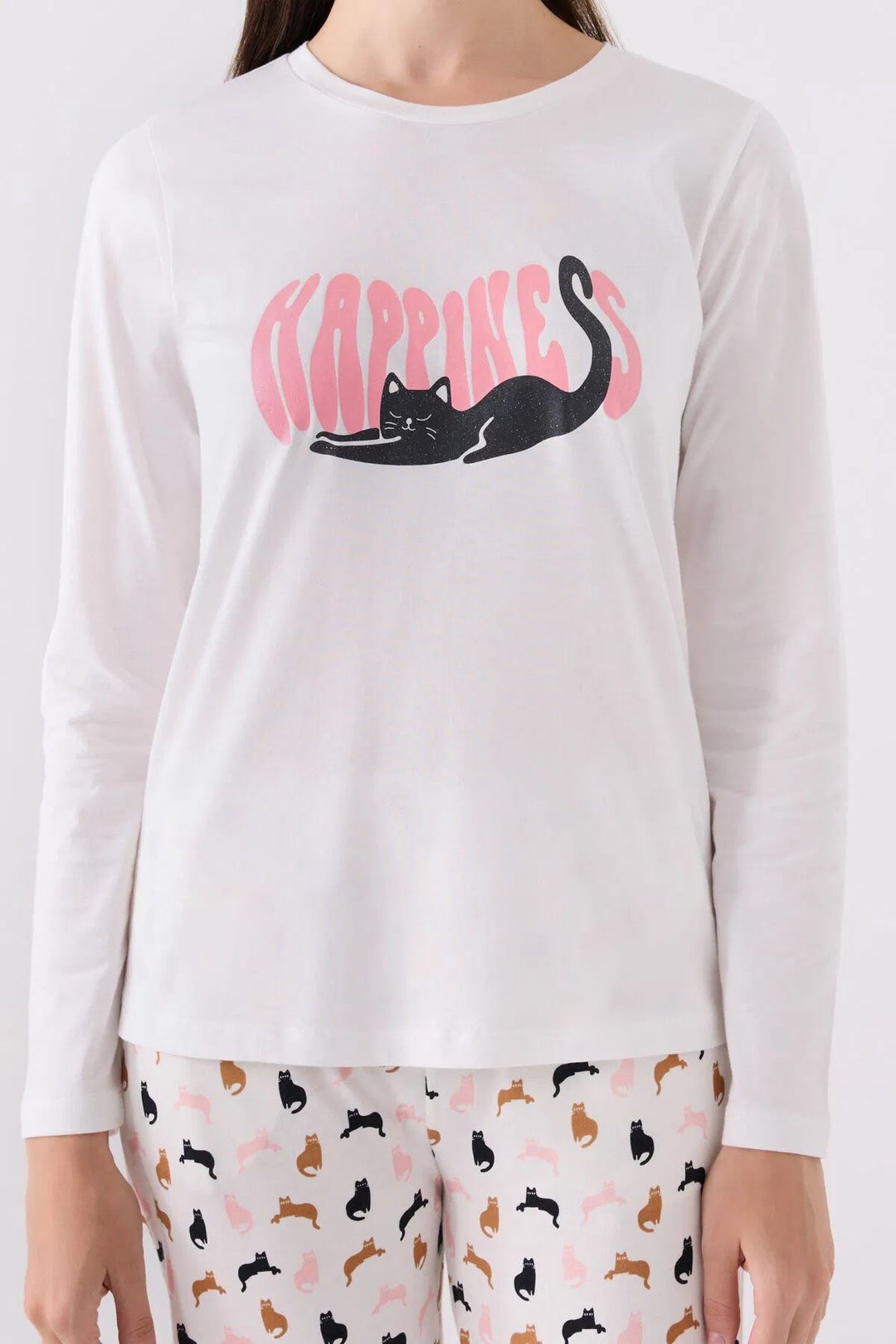 MXM Women Arnetta Women's Cream Long Sleeve Cat Printed Pajama Set - Recklinghausen