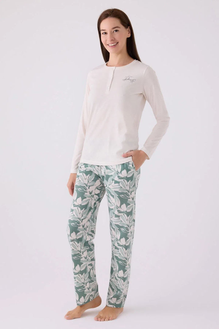 MXM Women Arnetta Women's Stone Long Sleeve Floral Patterned Pajama Set - Kokomo