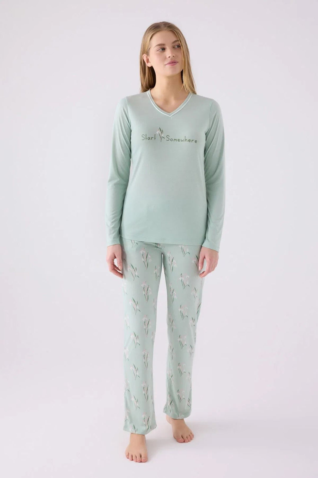 MXM Women Arnetta Women's Mint Green Long Sleeve Pajama Set - Barnstable