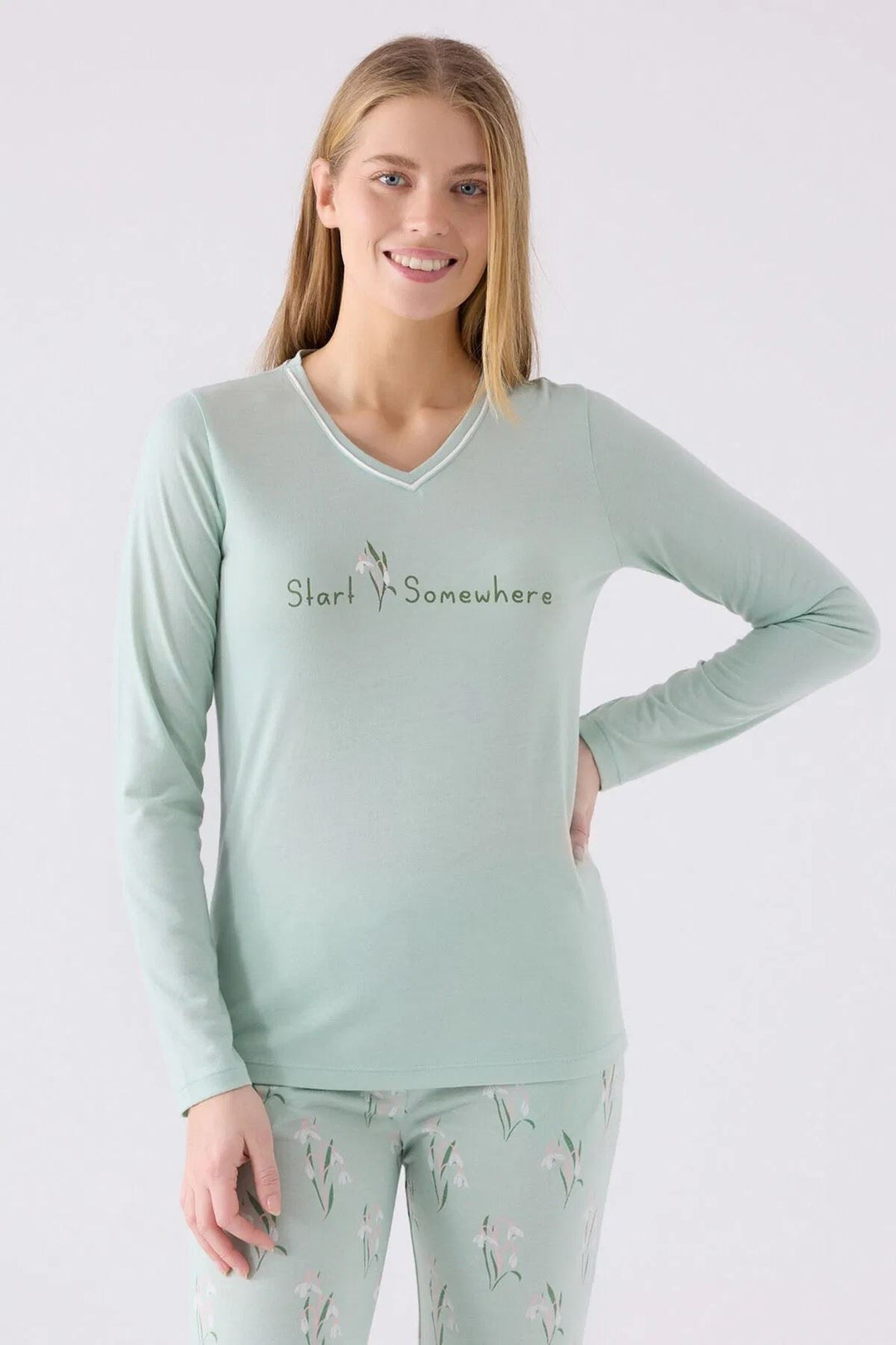 MXM Women Arnetta Women's Mint Green Long Sleeve Pajama Set - Barnstable