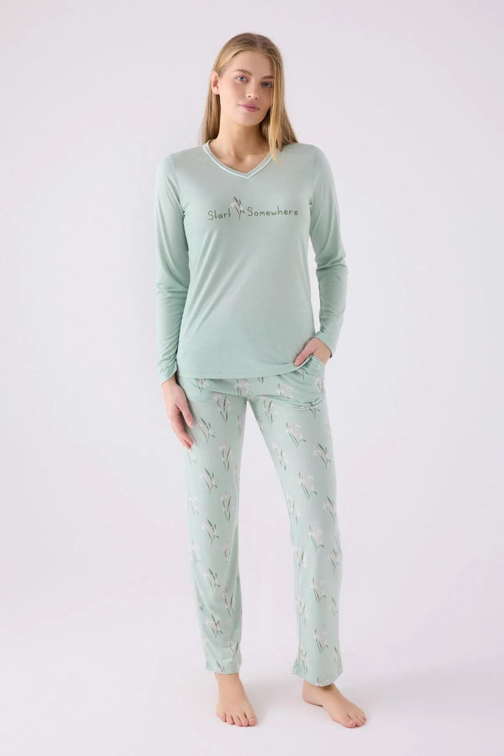 MXM Women Arnetta Women's Mint Green Long Sleeve Pajama Set - Barnstable