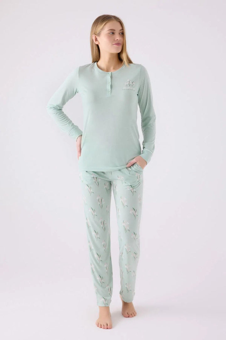 MXM Women Arnetta Women's Mint Green Floral Patterned Pajama Set - Caledon