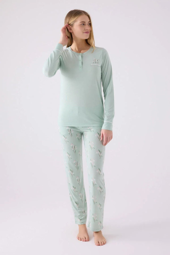 MXM Women Arnetta Women's Mint Green Floral Patterned Pajama Set - Caledon