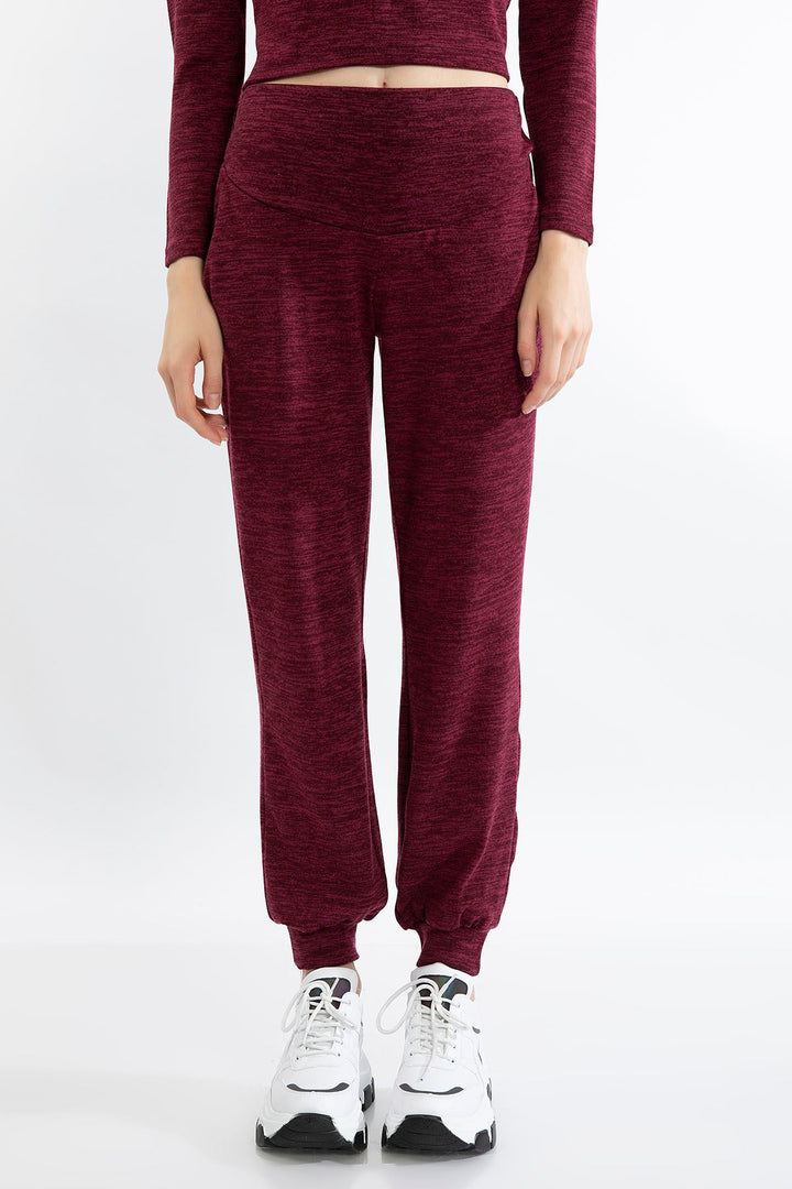 KKT Melange Fabric Long Comfy Fit Gray Women'S Trouser - Burgundy - Montesilvano