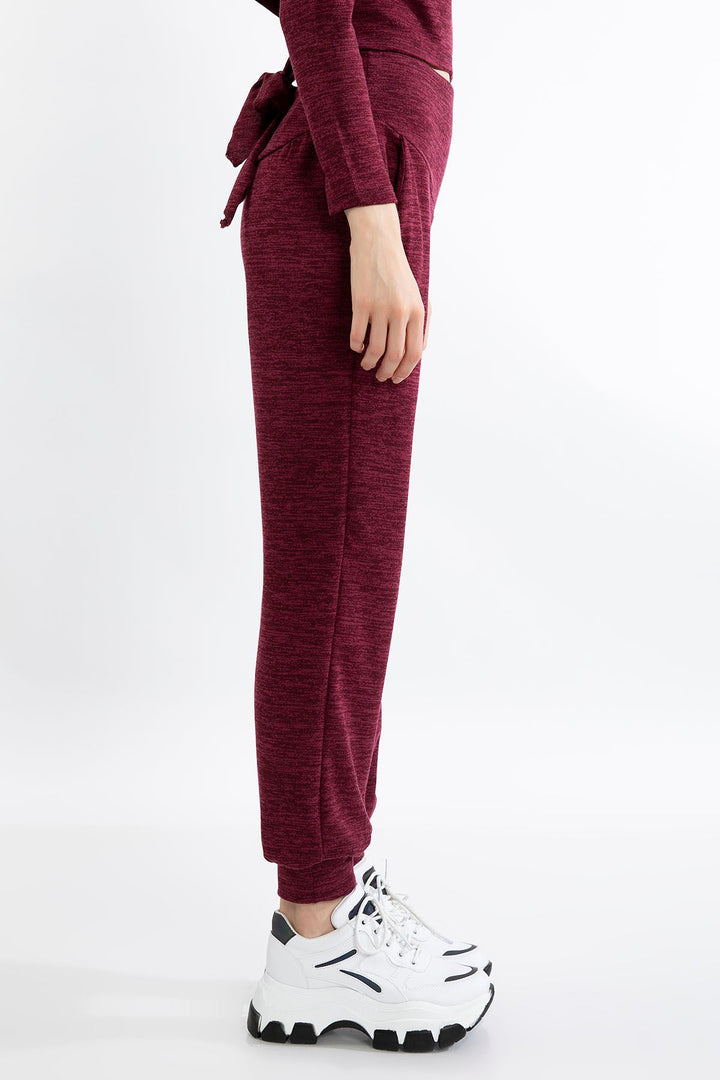 KKT Melange Fabric Long Comfy Fit Gray Women'S Trouser - Burgundy - Montesilvano