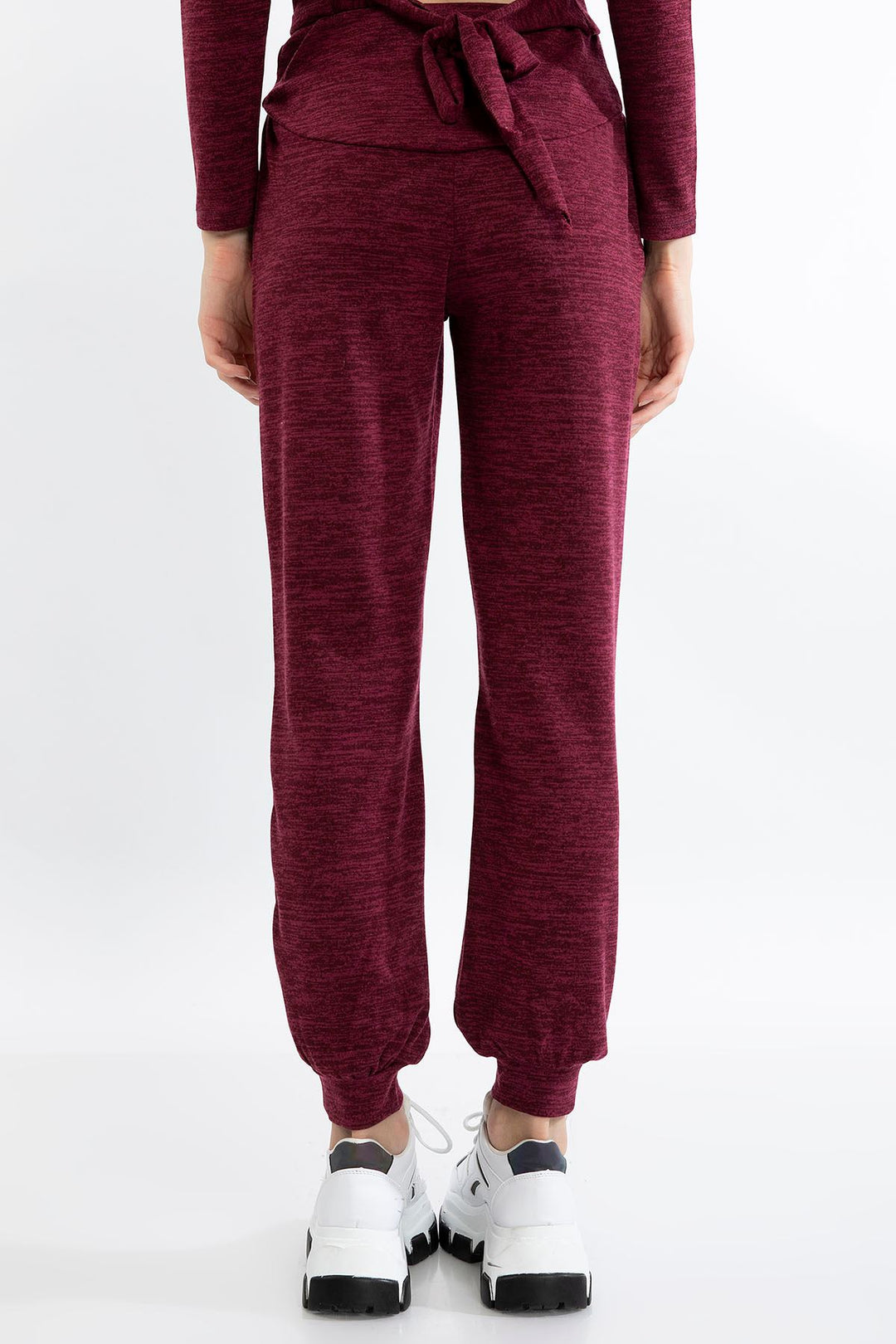 KKT Melange Fabric Long Comfy Fit Gray Women'S Trouser - Burgundy - Montesilvano