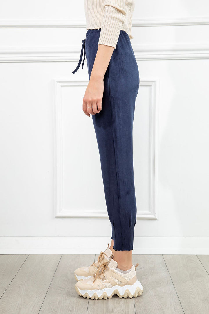 KKT Suede Fabric Tight Fit Slited Women'S Trouser - Navy Blue  - Copperas Cove