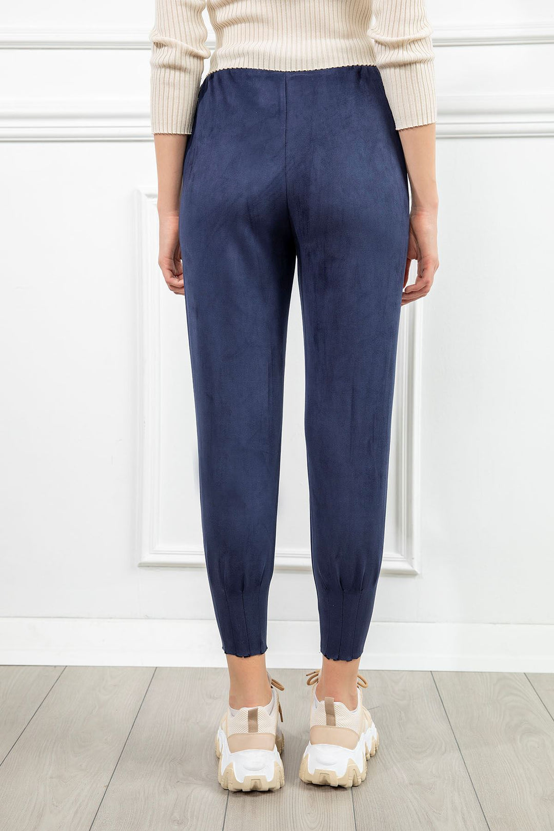 KKT Suede Fabric Tight Fit Slited Women'S Trouser - Navy Blue  - Copperas Cove