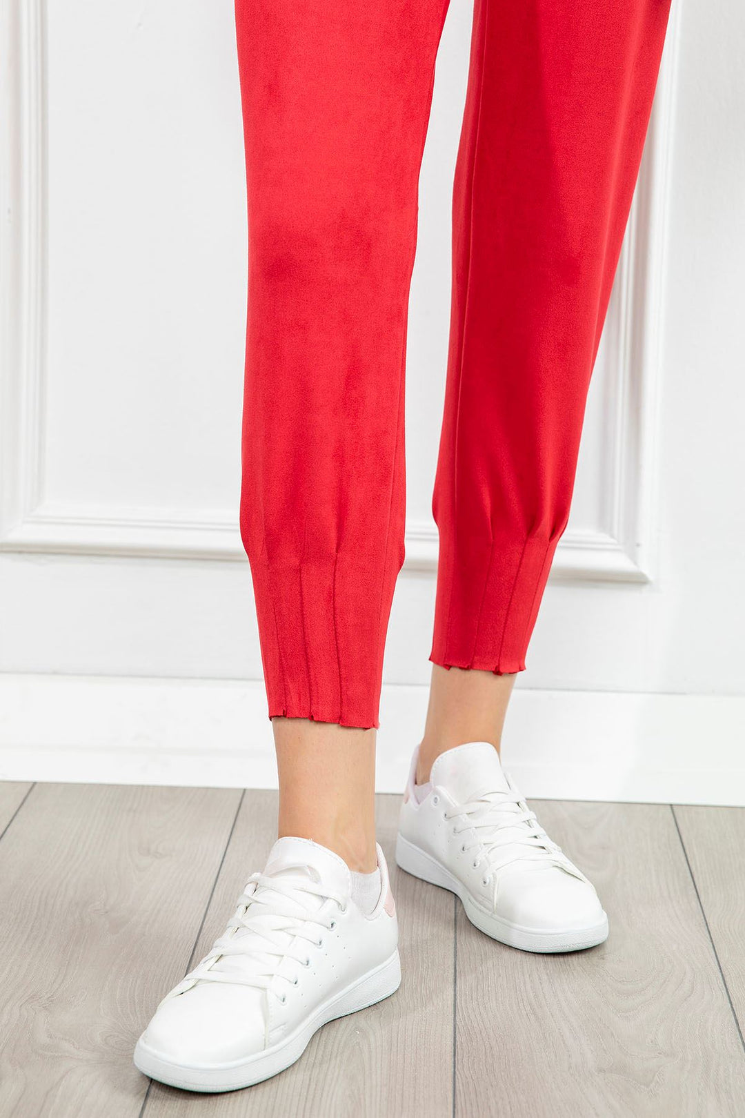 KKT Suede Fabric Tight Fit Slited Women'S Trouser - Red - Spoleto