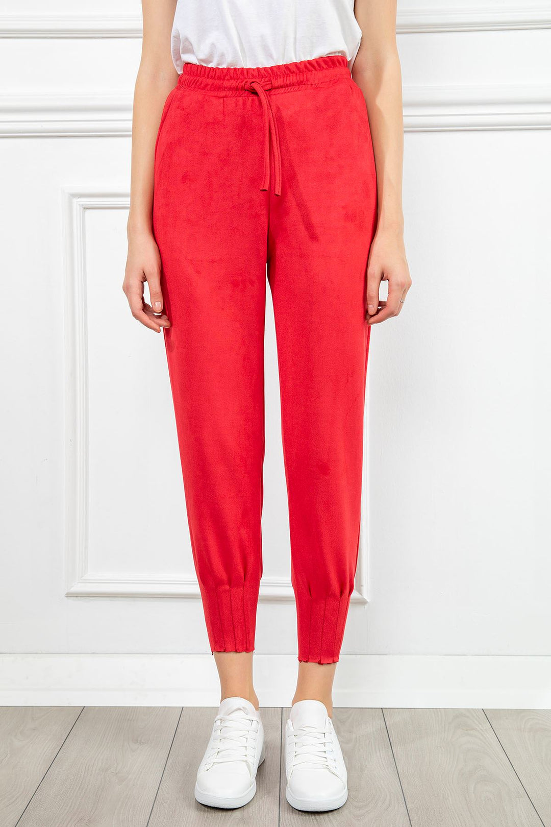 KKT Suede Fabric Tight Fit Slited Women'S Trouser - Red - Spoleto