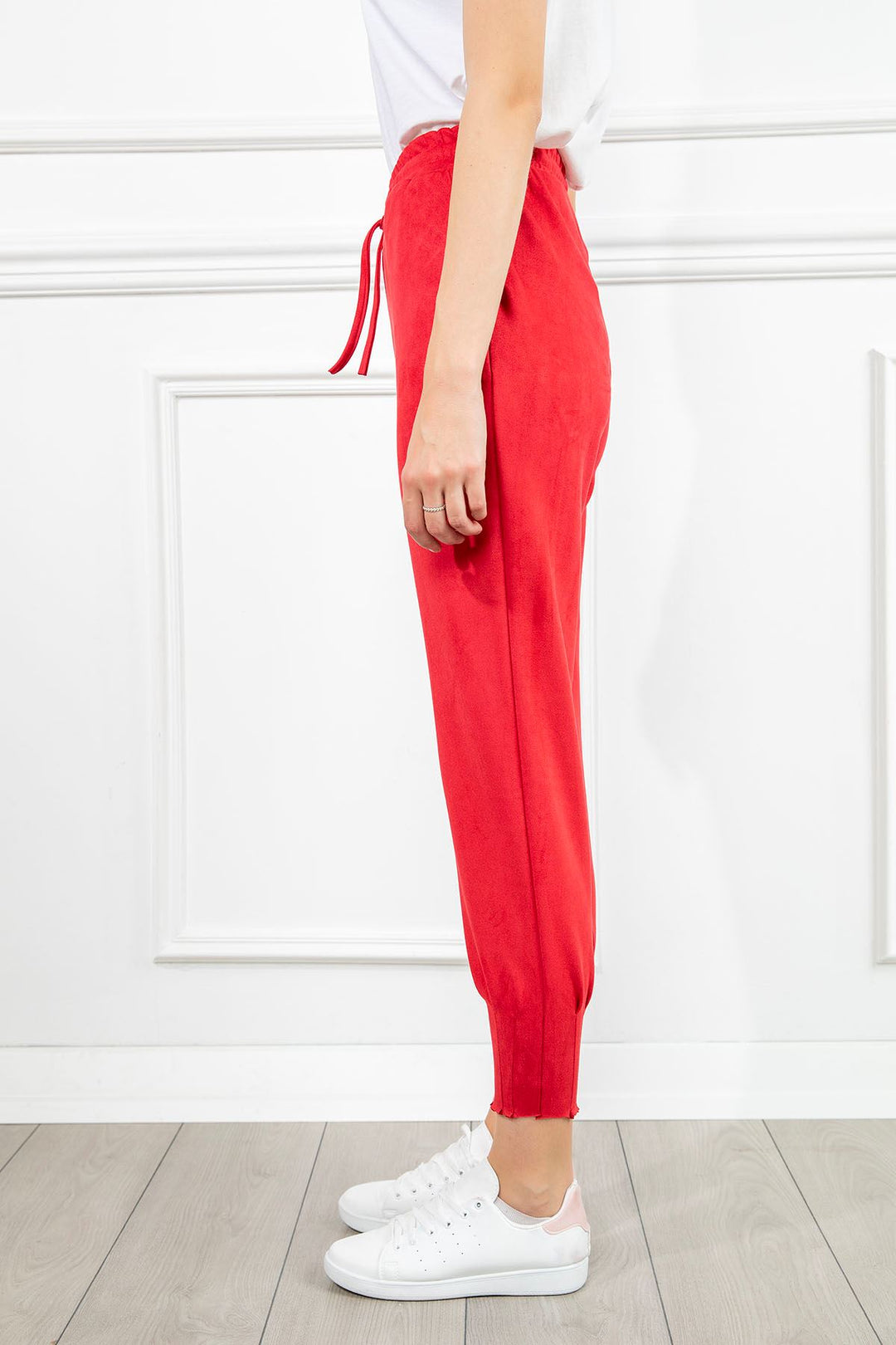 KKT Suede Fabric Tight Fit Slited Women'S Trouser - Red - Spoleto