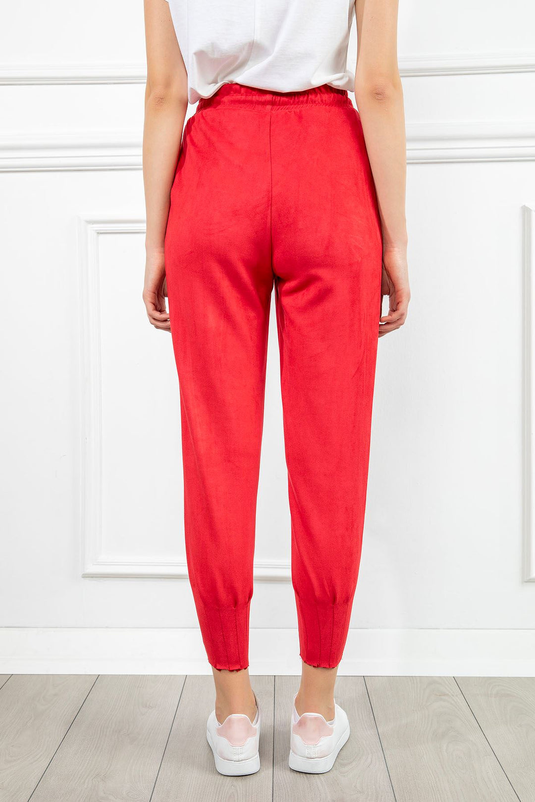 KKT Suede Fabric Tight Fit Slited Women'S Trouser - Red - Spoleto