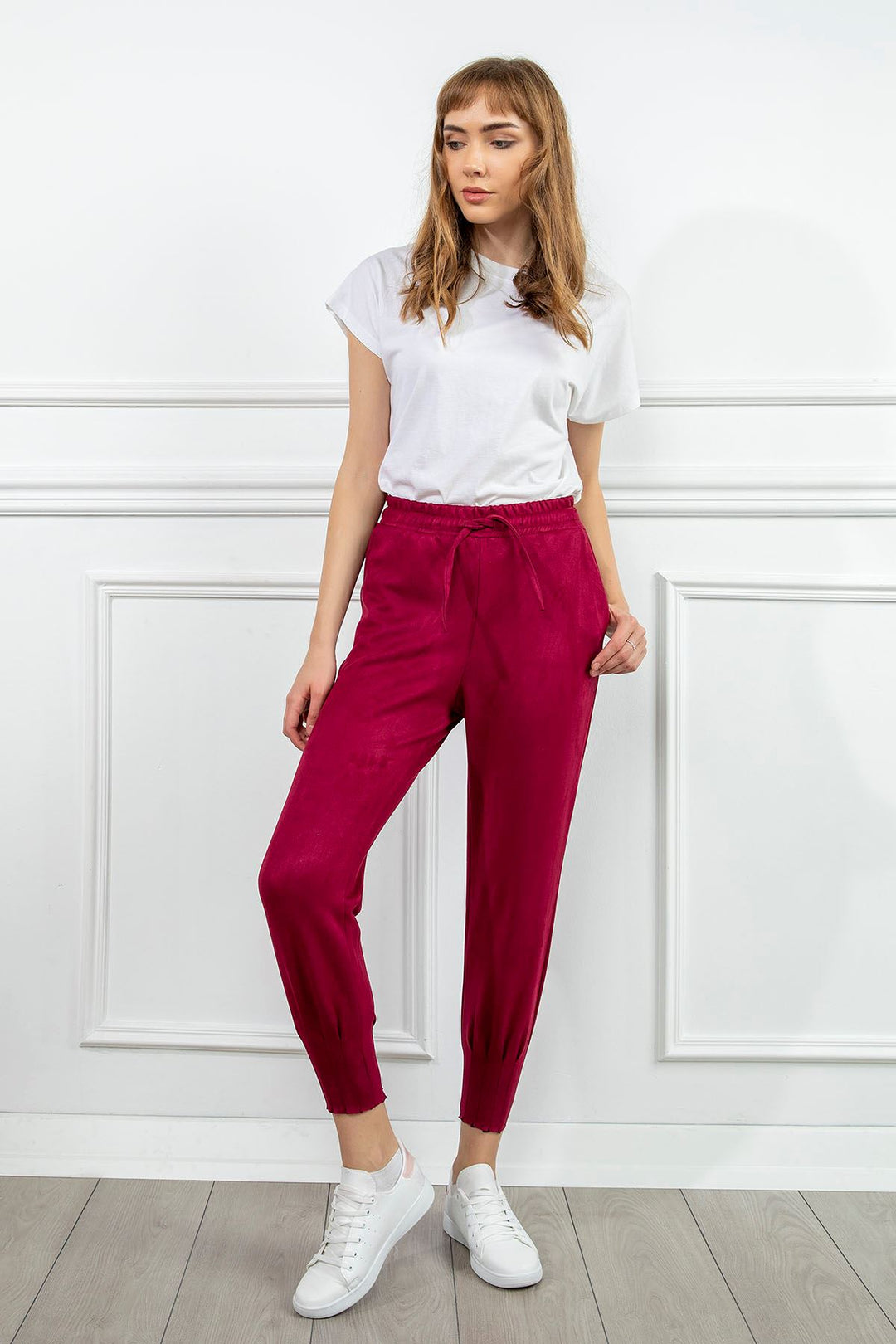 KKT Suede Fabric Tight Fit Slited Women'S Trouser - Burgundy - Gaithersburg