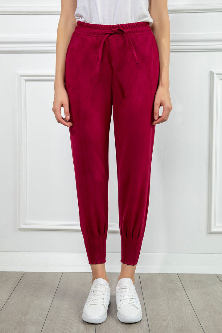 KKT Suede Fabric Tight Fit Slited Women'S Trouser - Burgundy - Gaithersburg