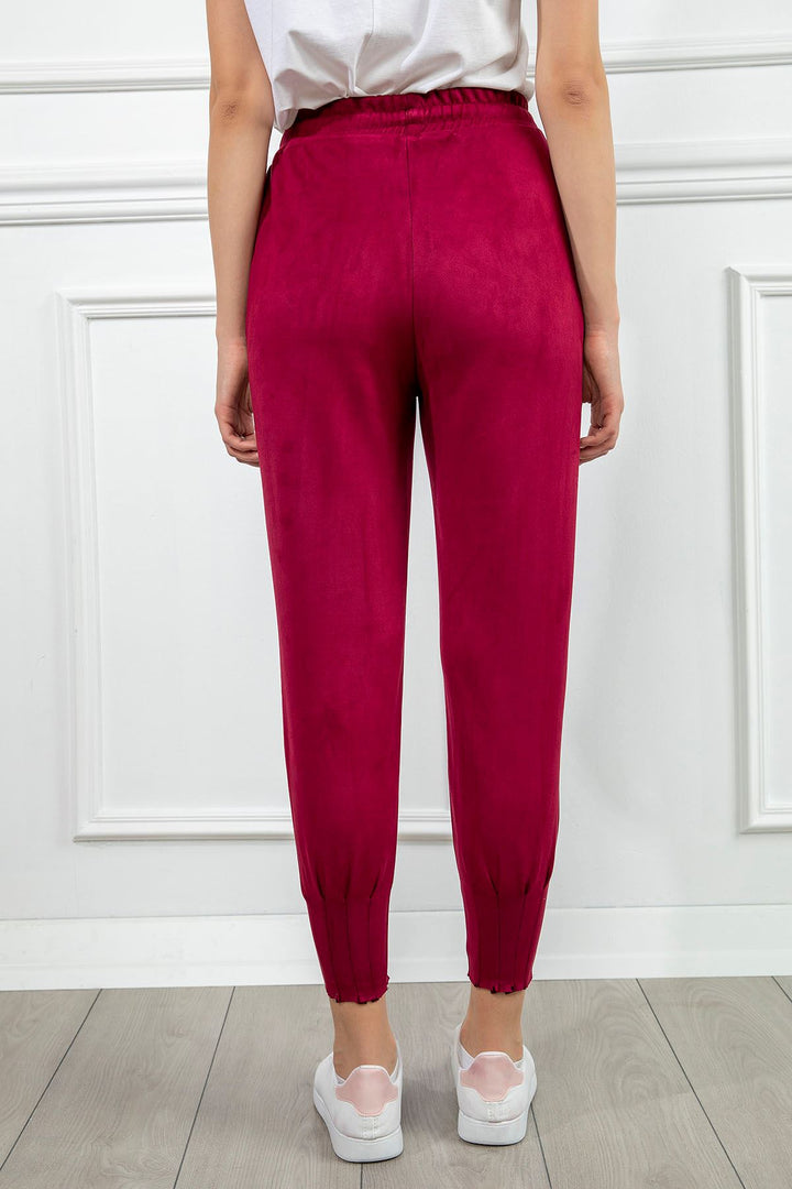 KKT Suede Fabric Tight Fit Slited Women'S Trouser - Burgundy - Gaithersburg