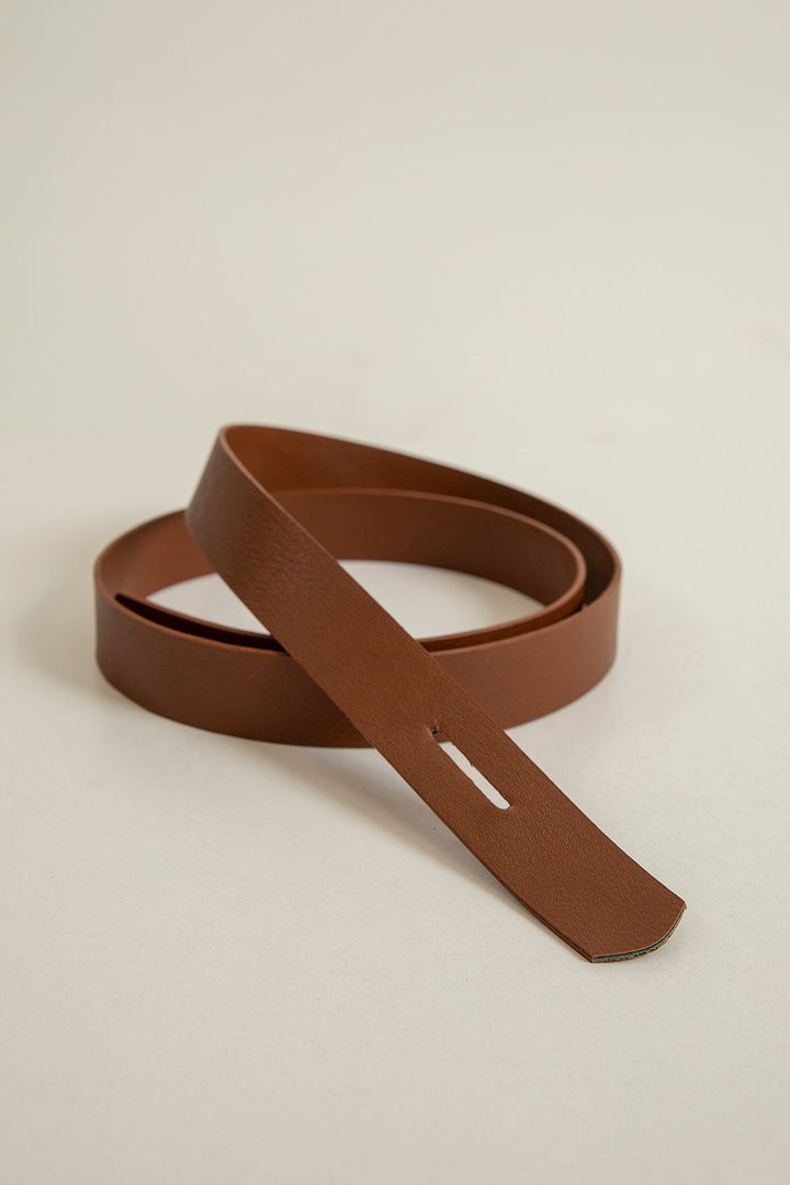 KKT Faux Leather Fabric Gated Women's Belt-Camel Brown - Le Cannet