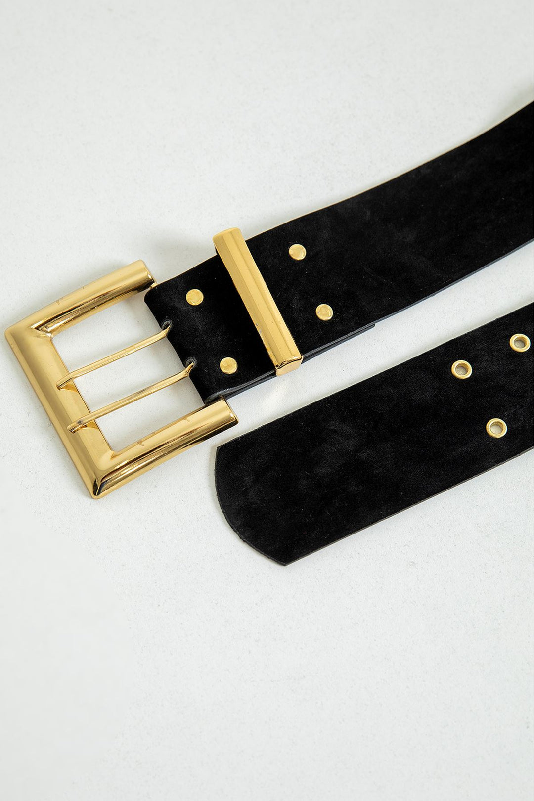 KKT Double Tongue Leather Women's Belt with Square Buckle-Black - Pabellón de Arteaga