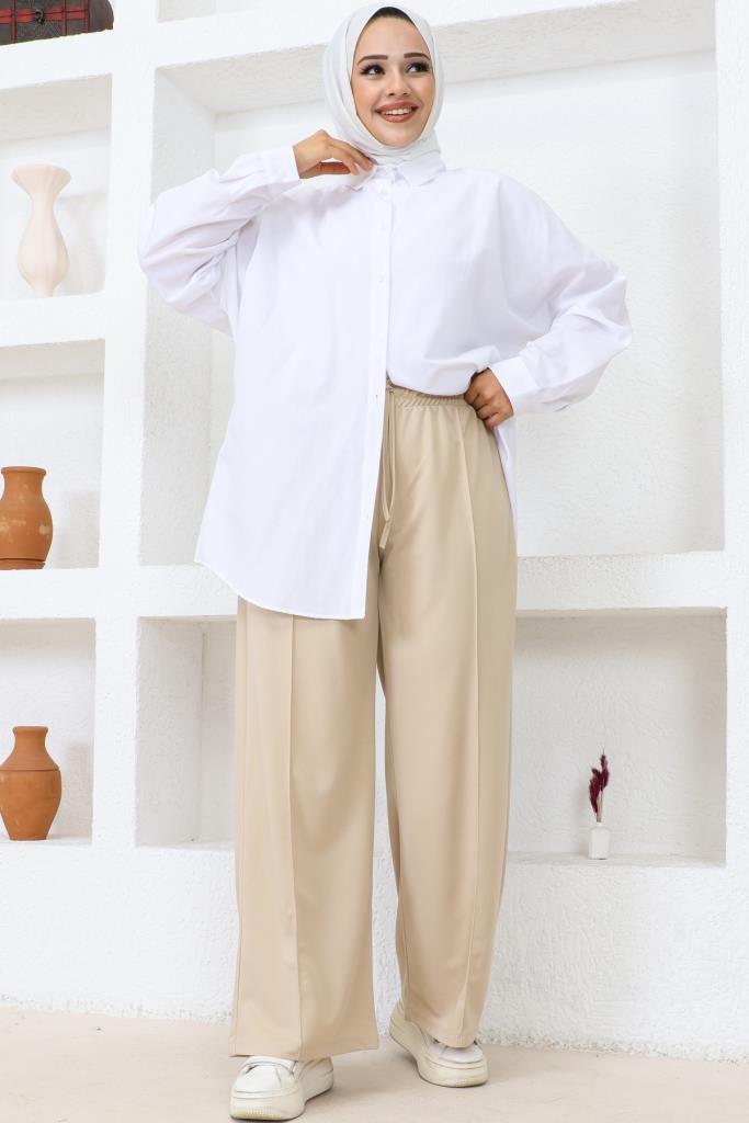 BNG Women  Elastic Waist Comfortable Loose Fit Baggy Pants Beige - Clermont