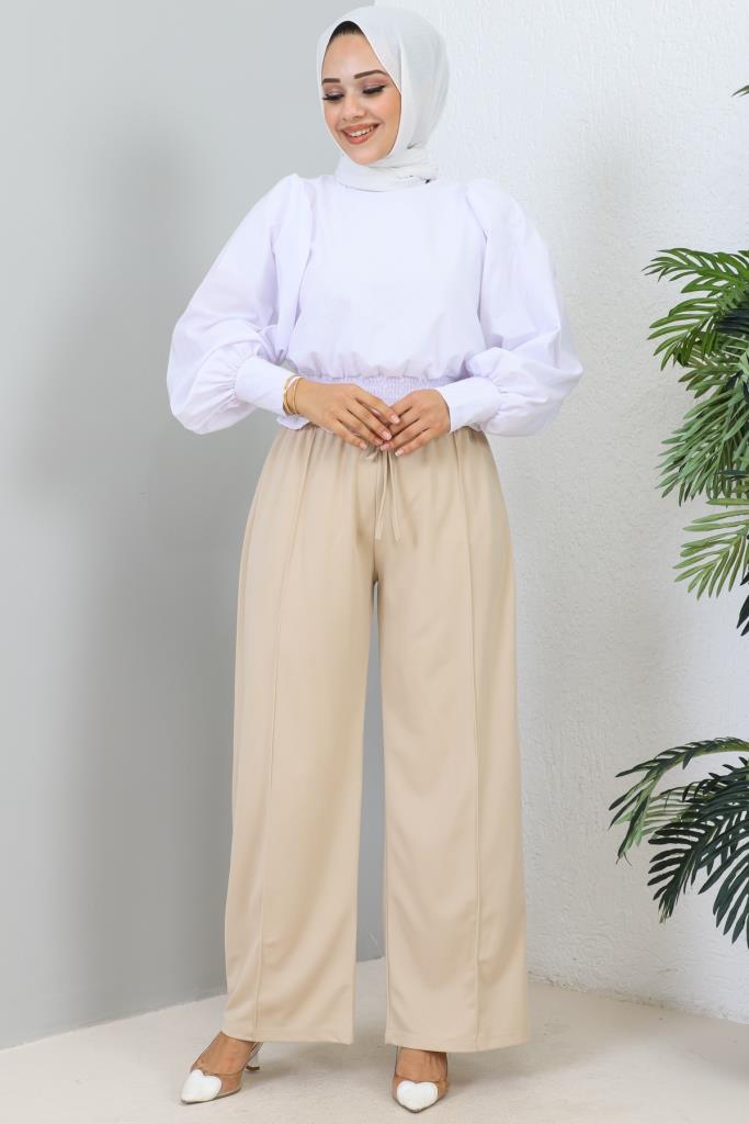 BNG Women  Elastic Waist Comfortable Loose Fit Baggy Pants Beige - Clermont