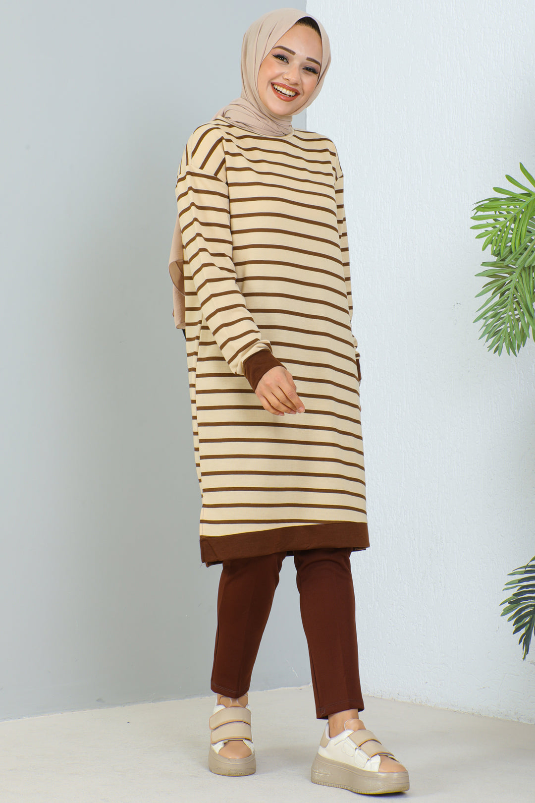 BNG Women Striped Tunic Brown - Clermont