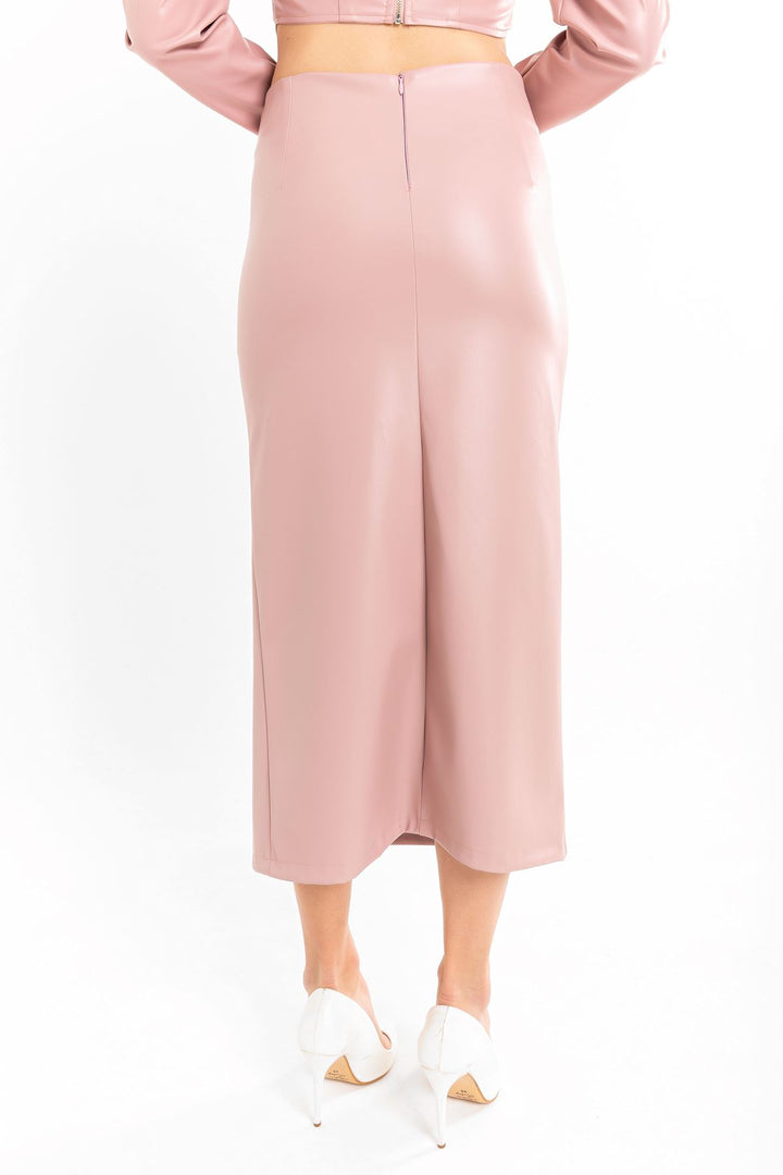 KKT Leather Fabric Above Knee Shirred Slit Women'S Skirt - Light Pink - Arlington