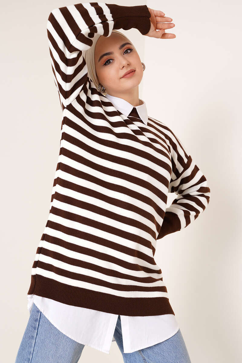 BNG Women -75 Striped Knit Tunic Brown - Clermont