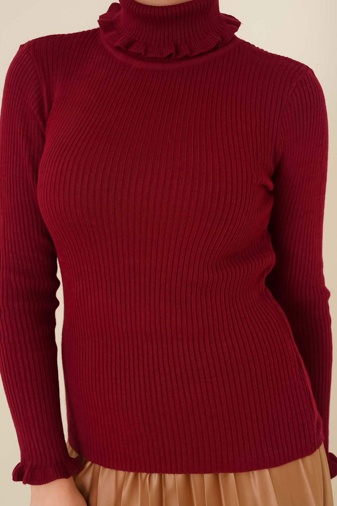 BNG Women Frilly Detailed Turtleneck Sweater Bordeaux - Clermont