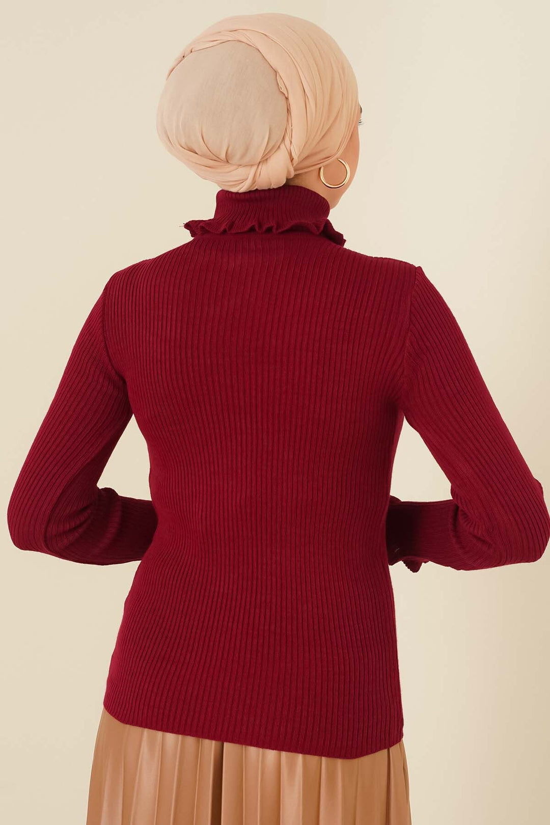 BNG Women Frilly Detailed Turtleneck Sweater Bordeaux - Clermont