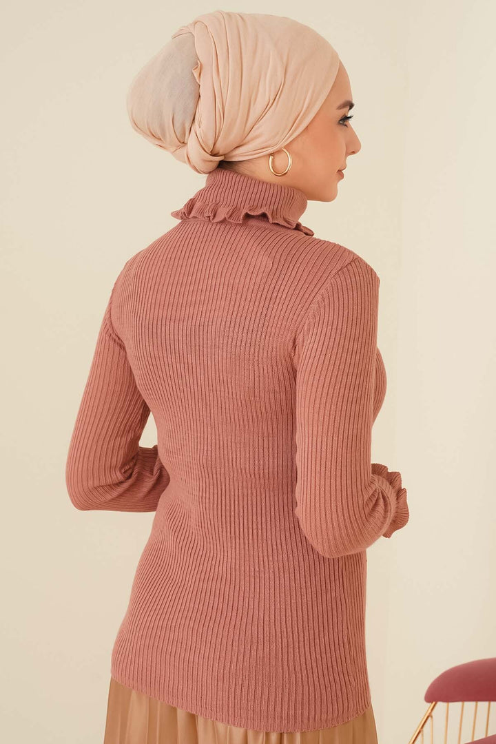 BNG Women Ruffle Detail Turtleneck Sweater Rose Pink - Clermont