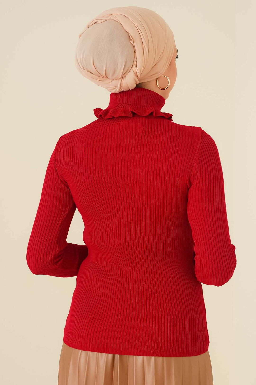 BNG Women Ruffle Detail Turtleneck Sweater Red - Clermont