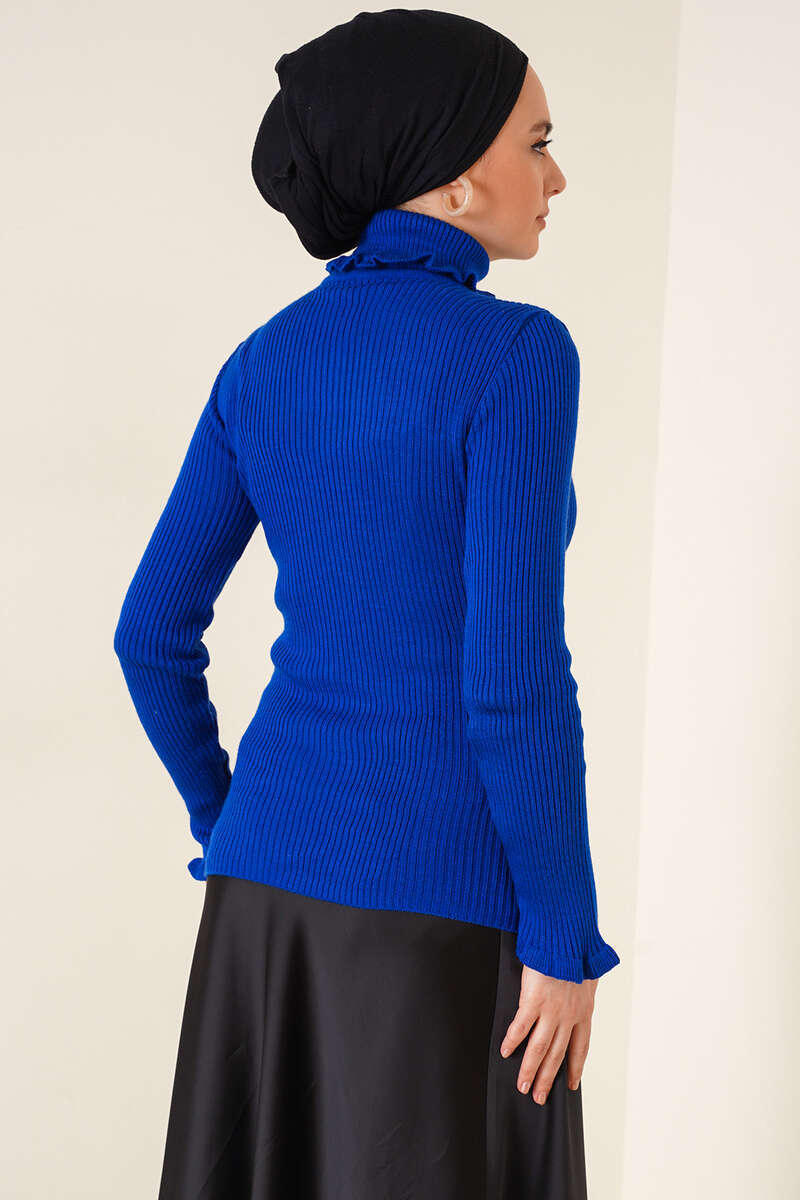 BNG Women Ruffle Detail Turtleneck Sweater in Sky Blue - Clermont