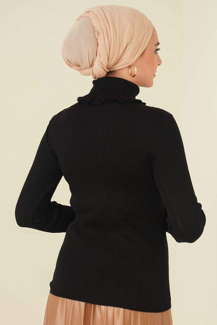 BNG Women Frilled Detail Turtleneck Sweater Black - Clermont