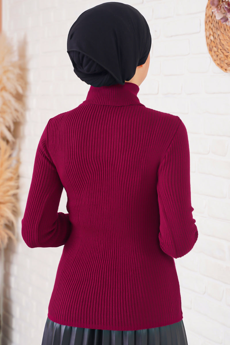 BNG Women Turtleneck Sweater with Ribbed Trim Bordeaux - Clermont