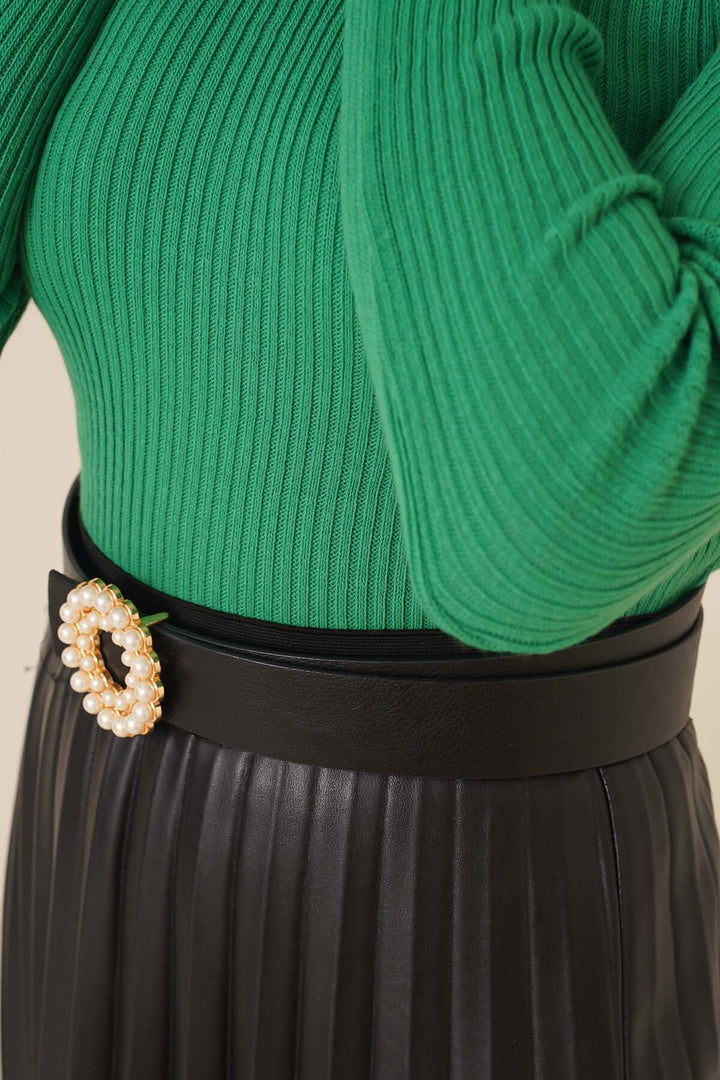 BNG Women Turtleneck Sweater with Ribbed Cuffs Green - Clermont