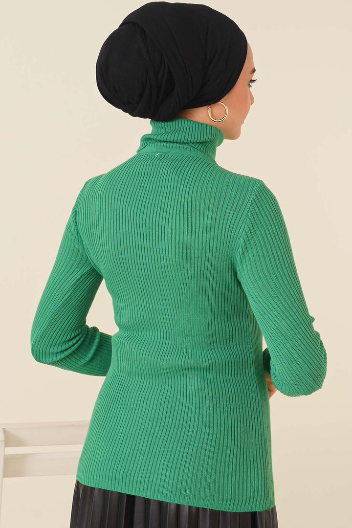 BNG Women Turtleneck Sweater with Ribbed Cuffs Green - Clermont