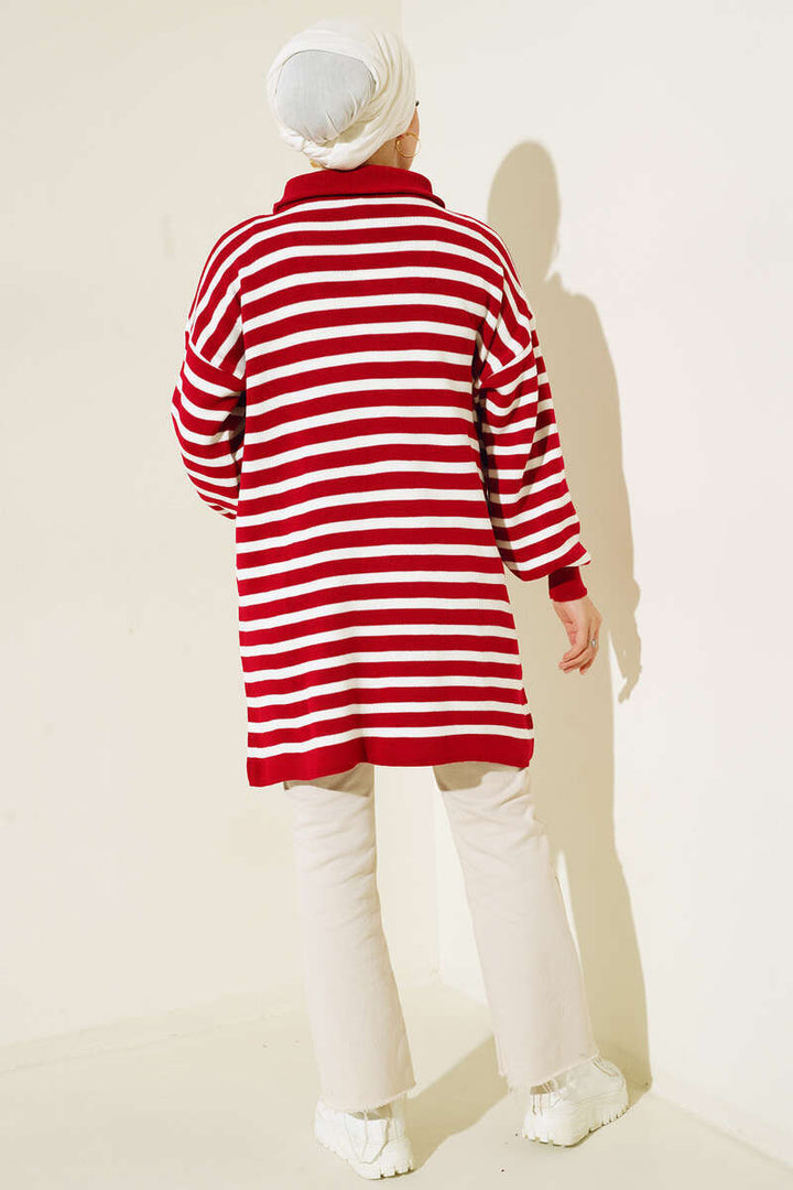 BNG Women - Striped Tunic with Zipper on the Neck Red - Clermont