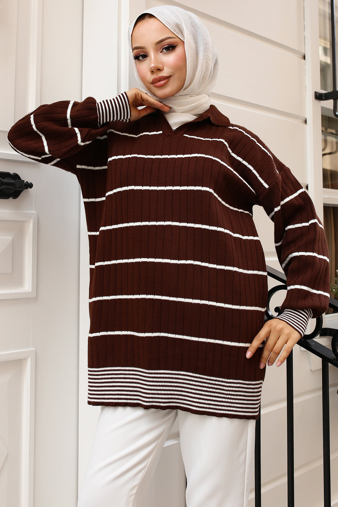 BNG Women -61 Striped Knit Tunic Brown - Clermont