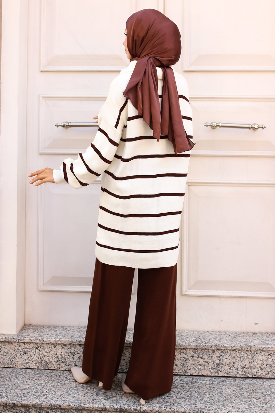 BNG Women -02 Zippered Striped Knitwear Set Brown - Clermont