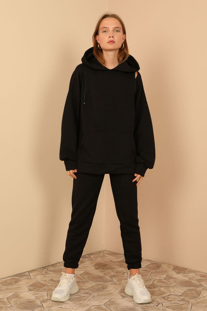 KKT Jesica Fabric Long Sleeve Hooded Oversize Zip Women Sweatshirt - Black - Vercelli