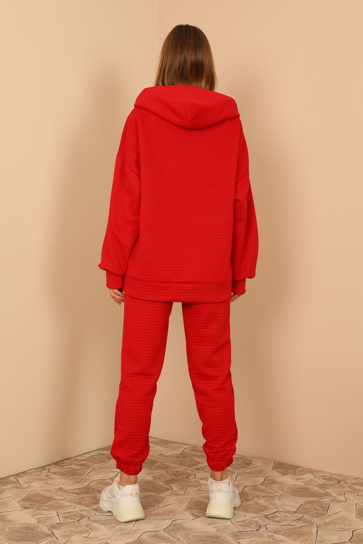 KKT Jesica Fabric Long Sleeve Hooded Oversize Zip Women Sweatshirt - Red - Khrustalnyi