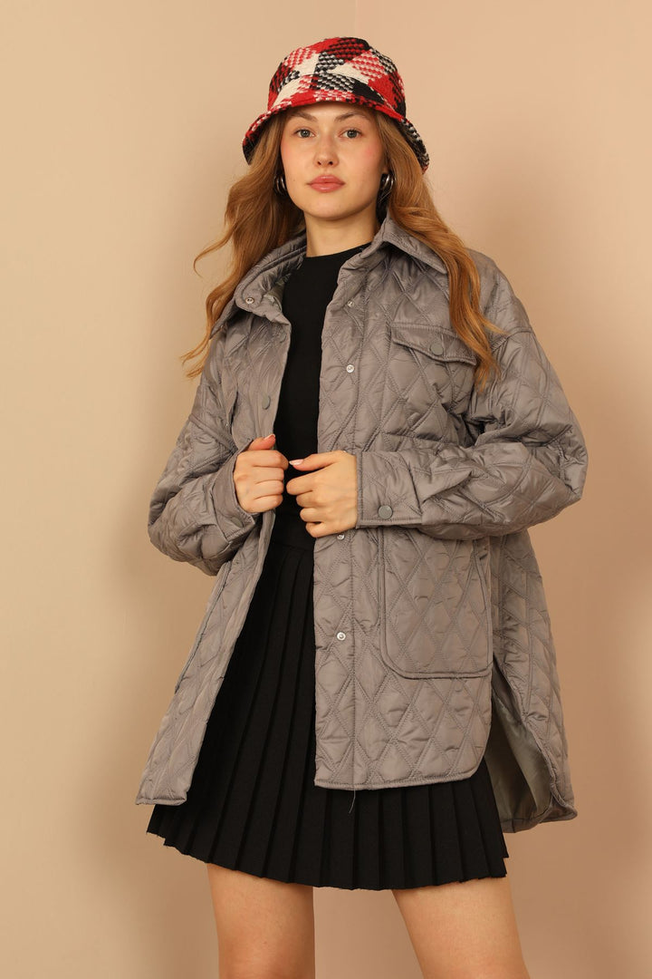 KKT стеганая ткань с двойным стежком Women Coats -Grey - Нью -Олбани