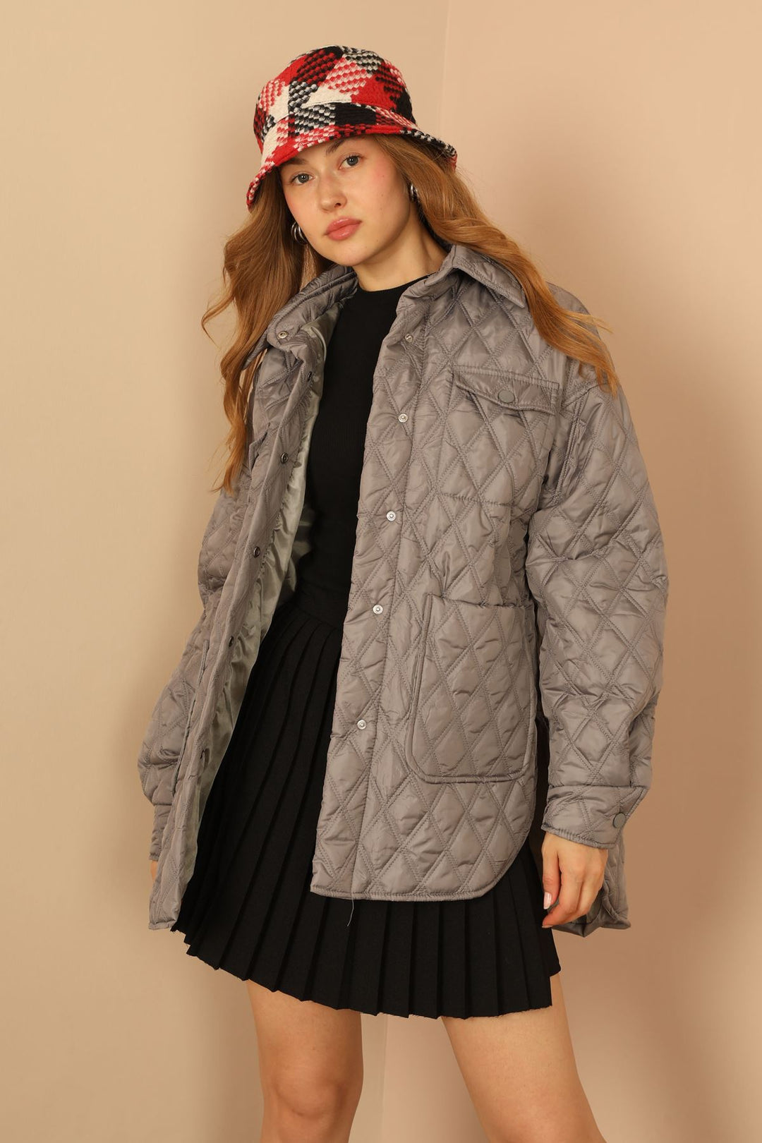 KKT стеганая ткань с двойным стежком Women Coats -Grey - Нью -Олбани