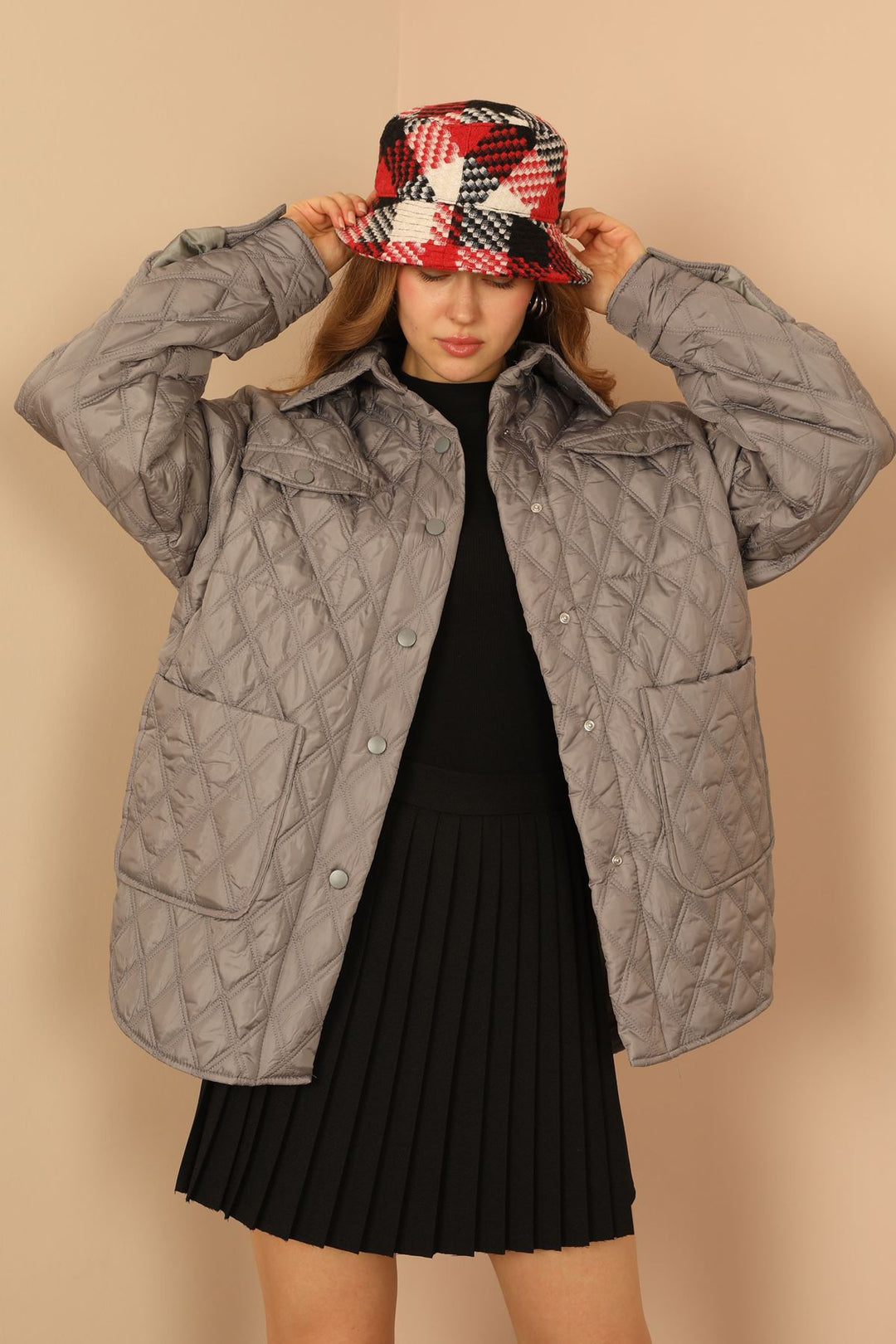 KKT стеганая ткань с двойным стежком Women Coats -Grey - Нью -Олбани