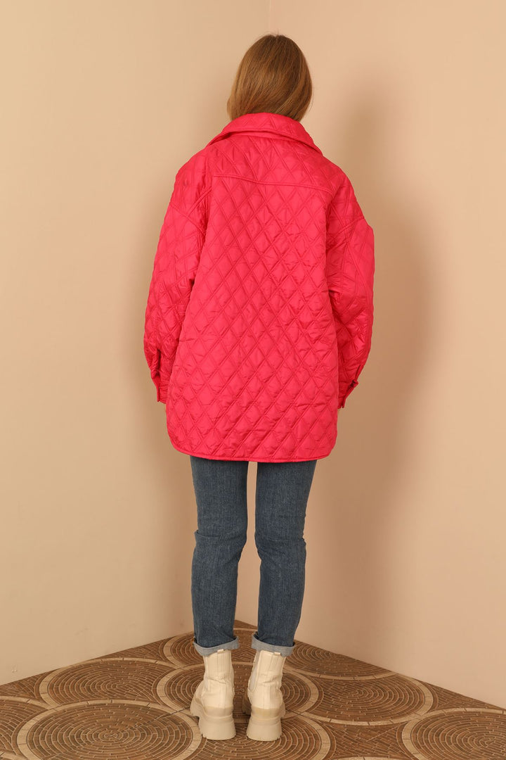 KKT Quilted Fabric Double Stitch Pattern Women Coats-Fuchia - Athis-Mons