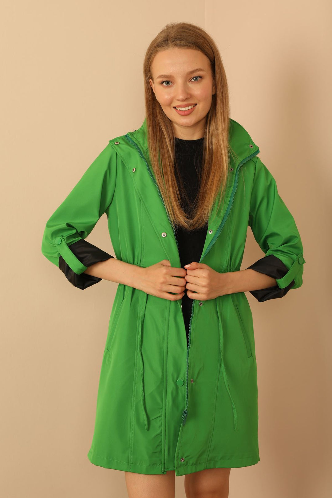 KKT Jakar Fabric Square Pattern Oversize Long Women Shirt-Green - Billings