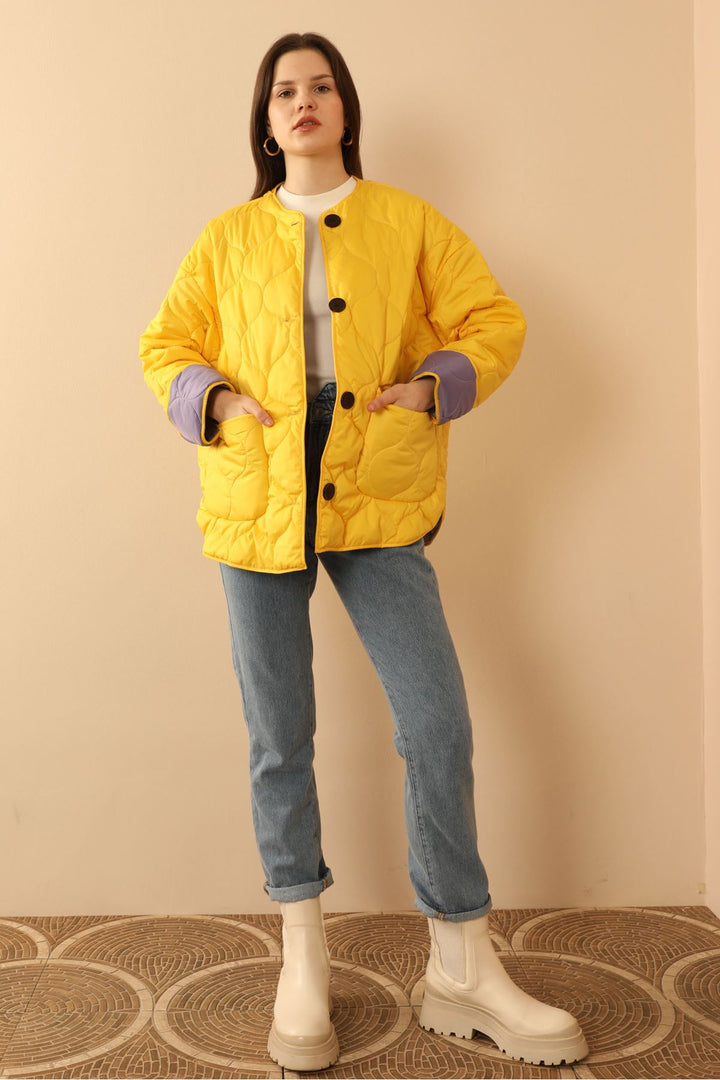 KKT Jesica Fabric Onion Pattern Women Puffer Jacket-Yellow - Cedar Rapids